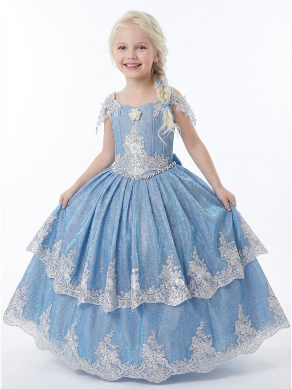 Girls 2-in-1 Blue Princess Dress with Adjustable Corset Back - Picture 2 of 9